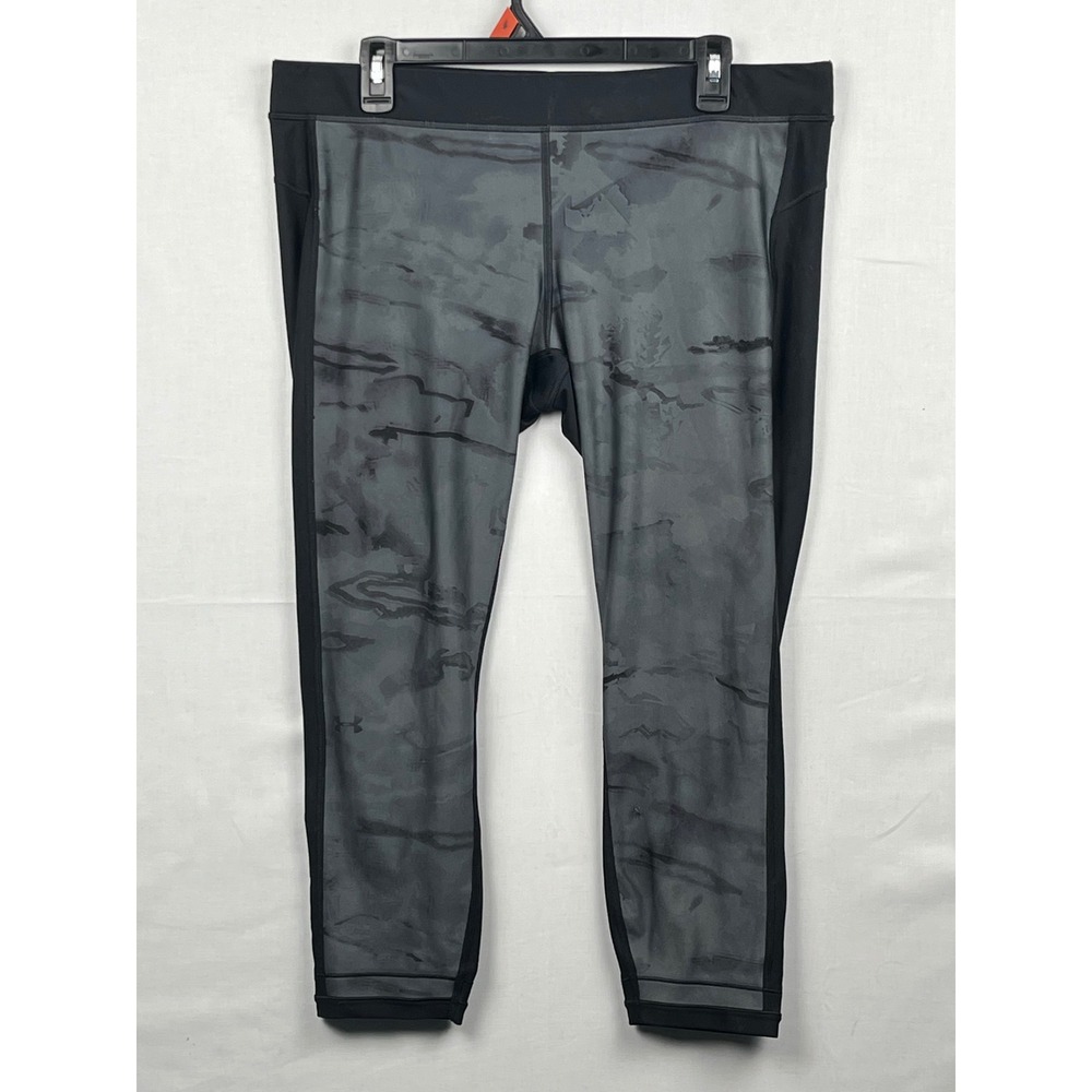 Under Armour Leggings Womens XL Gray Camo‎ HeatGear Crop Training Tights Black